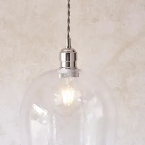 Luminosa Livorno Dome Pendant Ceiling Light Bright Nickel Plate, Clear Hammered Glass