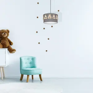 Milagro Mis Grey Pendant Lamp 1XE27 Beautifully Hand Made From Contemporary Grey Fabric With Natural Wooden Teddybears