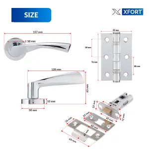 XFORT Polished Chrome Warped Lever On Rose Latch Pack, Complete Latch Set