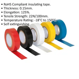 10x MIXED PVC Insulation Tape - 19mm x 20m Self Extinguishing Electrical Wire