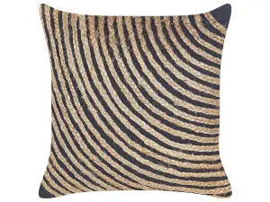 Throw Cushion BERGENIA Jute 45 x 45 cm Striped Tufted Light Wood-Black