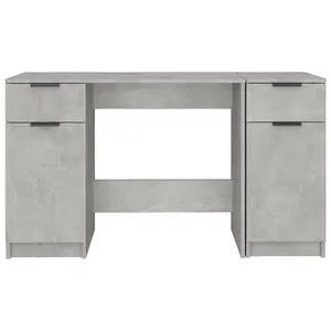 Berkfield Desk with Side Cabinet Concrete Grey Engineered Wood