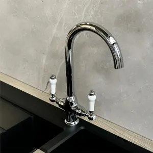 Liquida W22CH Traditional Swivel Spout Twin Lever Chrome Kitchen Mixer Tap