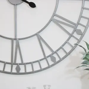 Melody Maison Extra Large Silver Skeleton Wall Clock 80cm x 80cm