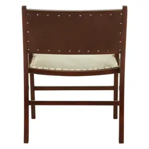 Stylish Leather Teak Wood Dining Chair, Spacious Kitchen Chair, Classic Armchair, Garden Accent Chair