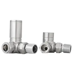 Right Radiators Manual Corner Radiator Valves 15mm Lockshield Central Heating Valve Satin Nickel