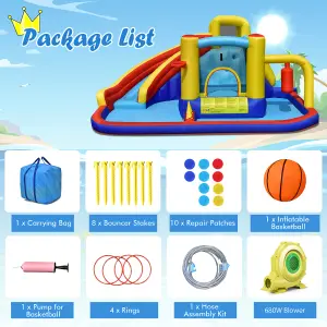 Costway Inflatable Kids Water Slide Wet Dry Bouncy Castle Center w/ 680W Blower