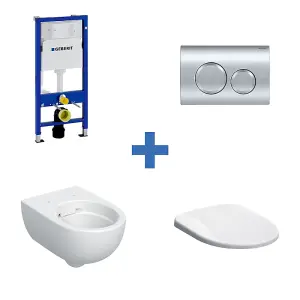 Geberit Wall-Hung 4-in-1 Frame, Flush Plate, Selnova Rimless Pan & Soft Close Seat Pack