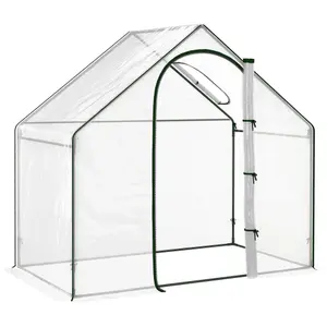 Outsunny Walk In PVC Greenhouse Garden Outdoor Flower Planter Steel Frame w/ Zipped Door & Window 180 x 100 x 168CM White