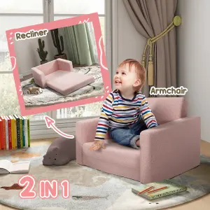 AIYAPLAY 2 in 1 Kids Chair Recliner with Washable Cushion, Cover, Pink