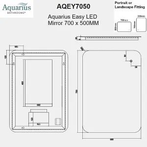 Aquarius Easy LED Mirror 700 x 500MM