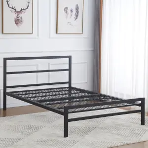 BLOCK BED - 5FT King 150x200cm - Black - Strong Metal Bed - Reinforced Mesh Base - Robust Steel Structure