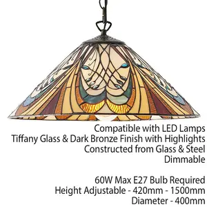 Tiffany Glass Hanging Ceiling Pendant Light Bronze Chain Down Lamp Shade i00121