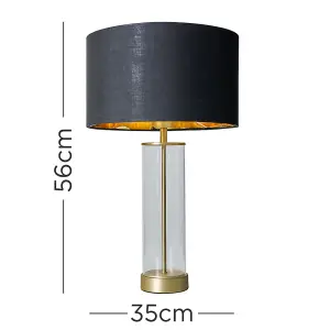 ValueLights Balan Matt Gold and Clear Tube Table Lamp with Black Gold Shade