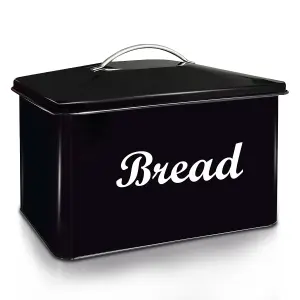 Vintage Style Bread Bin Large Stainless Steel Food Storage Retro Kitchen, Black