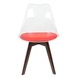 Soho Clear and Red Plastic Dining Chair with Squared Dark Wood Legs