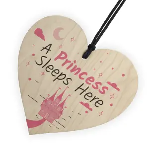 Red Ocean A Princess Sleeps Here Wooden Hanging Heart Baby Daughter Bedroom Plaque Girls Door Sign