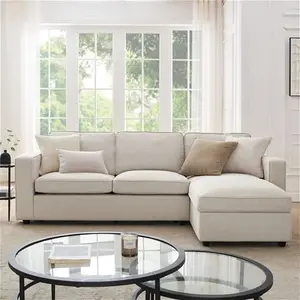 DUSK Soho Right Hand Storage Chaise Sofa - Natural - Linen Look