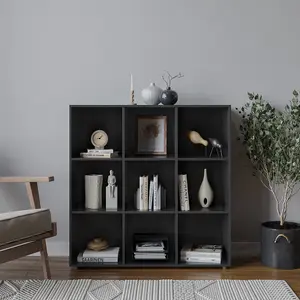 URBNLIVING 9 Cube Black Wooden Bookcase Shelving Display Shelves Storage Unit Wood Shelf Without Door