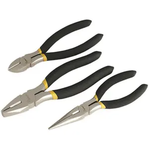 3 Piece Nickel-Ferrous Pliers Set - Combination Long Nose & Side Cutters - Ni-Fe