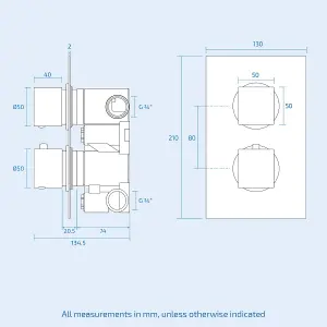 Nes Home Voilet 2 Dial 2 Outlet Square Concealed Thermostatic Mixer Valve, Shower Head & Handset Matte Black