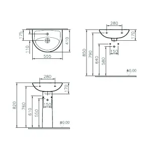 VitrA Milton Round Full pedestal Basin (H)82cm (W)55.5cm