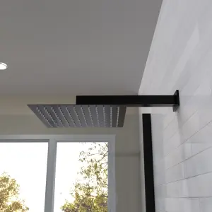 Nes Home Bathroom Black Matt Square Rainfall Modern Overhead Shower Slim Head 250mm