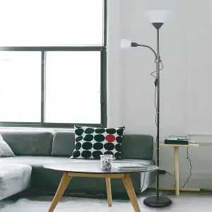 Luminosa Lisa Floor Lamp 1xE27 with Reading Light 1xE14 Black