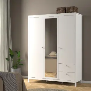 Madrid  Wardrobe with 2 doors + 1 mirror door + 2 drawers White