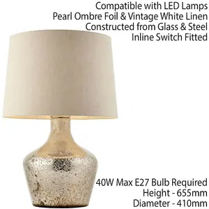 Modern Table Lamp Hammered Pearl Ombre & White Linen Shade Feature Bedside Light