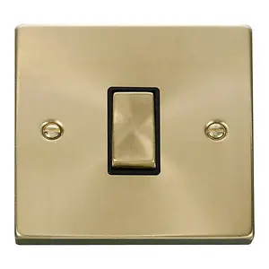 Satin / Brushed Brass 10A 1 Gang Intermediate Ingot Light Switch - Black Trim - SE Home