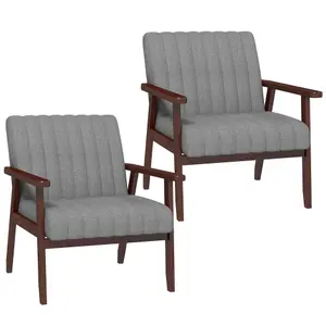 HOMCOM Set of 2 Accent Chairs Modern Armchairs for Bedroom Living Room Grey