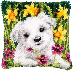 L/HK CUSH WESTIE - Latch Hook Kit: Cushion: Westie in Daffodils - Vervaco