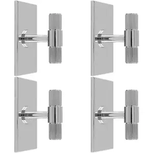 4 PACK - Reeded T Bar Cabinet Door Knob & Matching Backplate - Polished Chrome 76 x 40mm