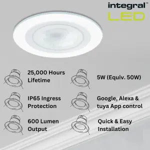 Smart Alexa Fire Rated LED Downlights: IP65 600LM 5W 2700K to 6500K Dimmable - White (4 Pack)