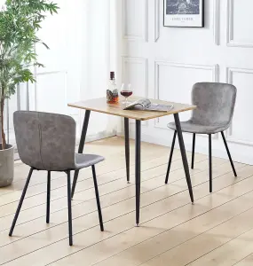 Hallowood Furniture Cullompton Small 80cm Rectangular Dining Table with 2 Grey Leather Effect Chairs