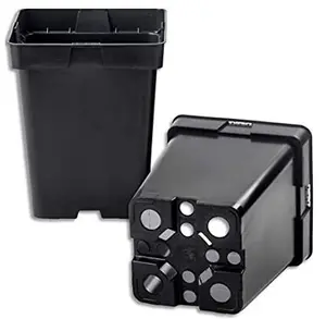 Square Plant Pot Strong Black Plastic Hydroponic Pots 2 Litre x 6 Pots