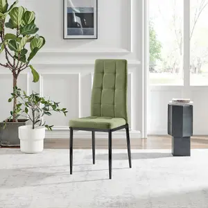 Furniturebox UK Dining Chair - 2x Paloma Green Fabric Upholstered Dining Chair Black Legs - Contemporary Dining Kitchen Furniture