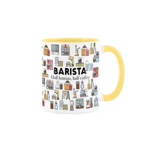 Barista Mug - Humourous Trades Funny Novelty Gift - Tea/Coffee Hot Drinks Yellow Ceramic Cup Present for Coffee Makers/Café Staff