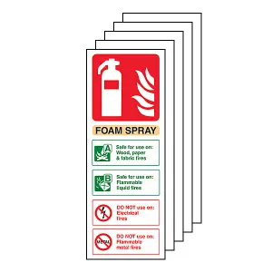 FOAM SPRAY Safety Sign - Electrical Safe Fire Extinguisher - 1mm Rigid Plastic - 100 X 280mm - 5 Pack