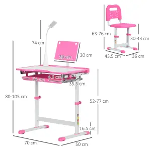 HOMCOM Kids Study Desk and Chair Set w/ USB Lamp, Adjustable Height, Pink