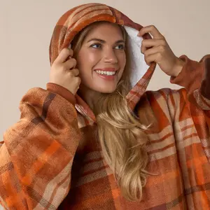 Tartan Hoodie Blanket Oversized Sweatshirt Throw Warm Winter Check Sherpa Fleece