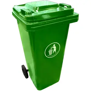 Express Wheelie Bins -  Green Outdoor Wheelie Bin for Trash and Rubbish 120L with Rubber Wheels