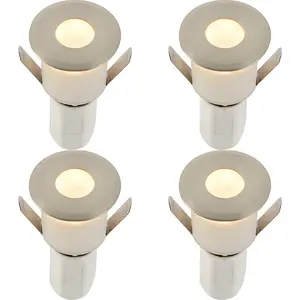 4 PACK Recessed Decking IP67 Guide Light - 1.2W Warm White LED - Satin Nickel