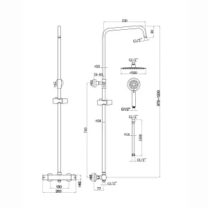 ENKI Dune Matte Black Round Thermostatic Shower Head & Handheld 300mm