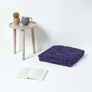 Homescapes Cotton Navy Blue Floor Cushion, 40 x 40 cm