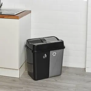 URBNLIVING 60L Duo Kitchen Bin Waste Garbage Can 2 Compartments With Bas Connectors (Black/Grey)