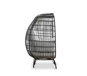 Furniturebox UK Black Rattan Garden Egg Chair PE Resin Rattan for Outdoors and Luxuriously Thick Cushions - Garden & Patio Chair