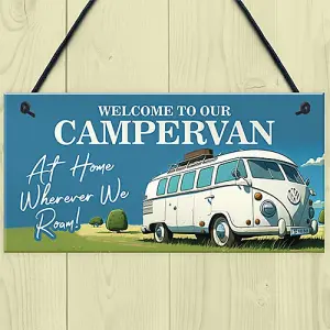 Red Ocean Campervan Welcome Sign - Novelty Wall Hanging Decor - Durable Sign for Indoor/Outdoor Use - Funny Campervan Sign