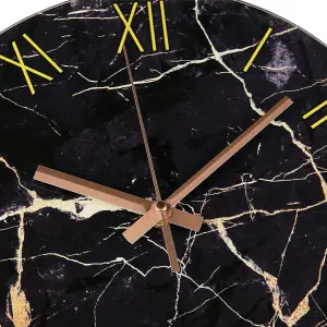 Silent Wall Clock Black Marble Texture Round Wall Clock For Kitchen Home